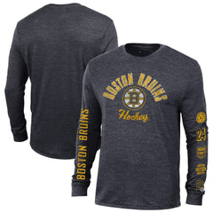 Boston Bruins Champion Multi-Logo Tri-Blend Long Sleeve T-Shirt - Heather Black - NHL