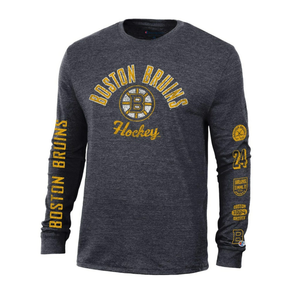 Boston Bruins Champion Multi-Logo Tri-Blend Long Sleeve T-Shirt - Heather Black - NHL
