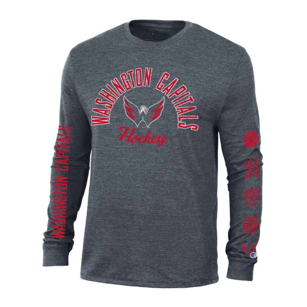 Washington Capitals Champion Multi-Logo Tri-Blend Long Sleeve T-Shirt - Heather Navy - NHL