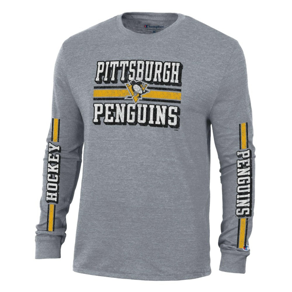 Pittsburgh Penguins Champion Tri-Blend Dual-Stripe Long Sleeve T-Shirt - Heather Gray - NHL