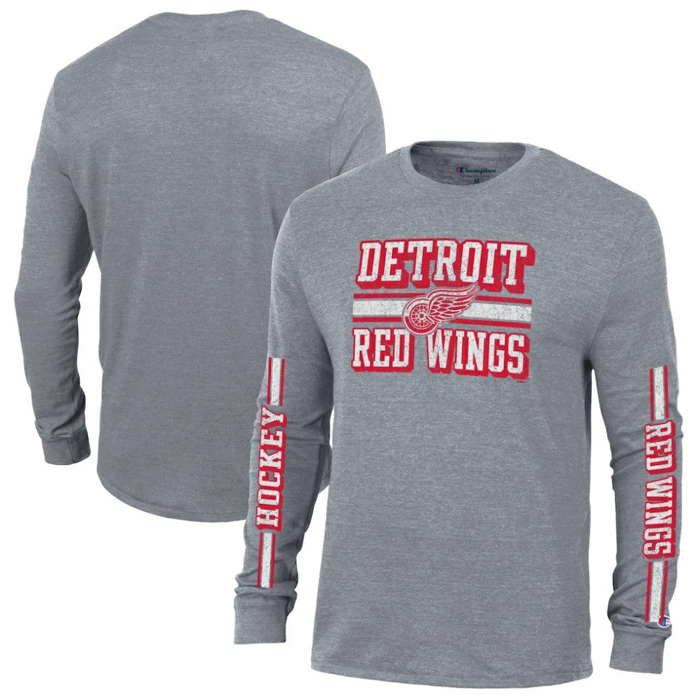 Detroit Red Wings Champion Tri-Blend Dual-Stripe Long Sleeve T-Shirt - Heather Gray - NHL