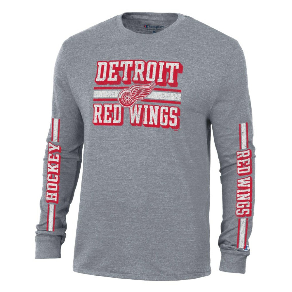 Detroit Red Wings Champion Tri-Blend Dual-Stripe Long Sleeve T-Shirt - Heather Gray - NHL