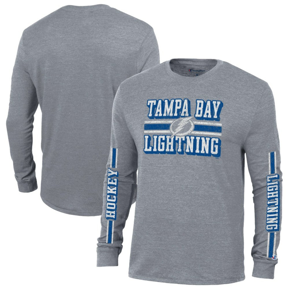 Tampa Bay Lightning Champion Tri-Blend Dual-Stripe Long Sleeve T-Shirt - Heather Gray - NHL