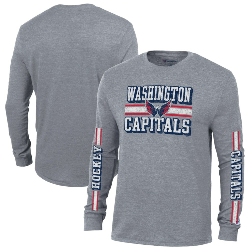 Washington Capitals Champion Tri-Blend Dual-Stripe Long Sleeve T-Shirt - Heather Gray - NHL