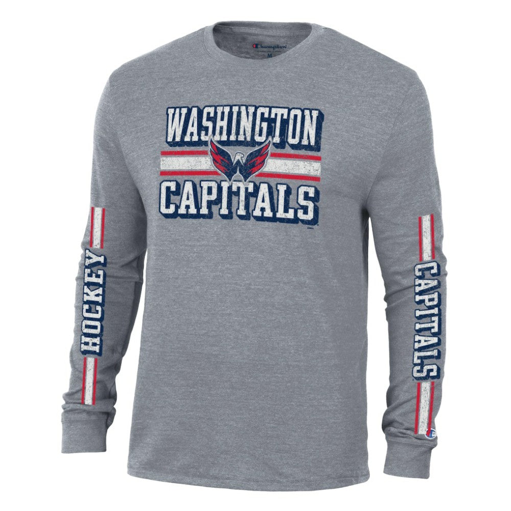 Washington Capitals Champion Tri-Blend Dual-Stripe Long Sleeve T-Shirt - Heather Gray - NHL