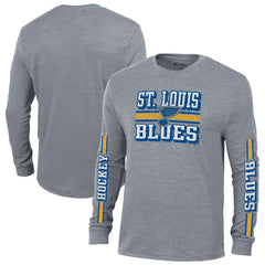 St. Louis Blues Champion Tri-Blend Dual-Stripe Long Sleeve T-Shirt - Heather Gray - NHL