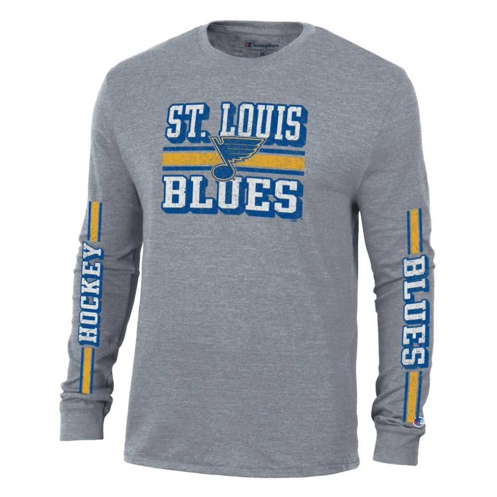 St. Louis Blues Champion Tri-Blend Dual-Stripe Long Sleeve T-Shirt - Heather Gray - NHL