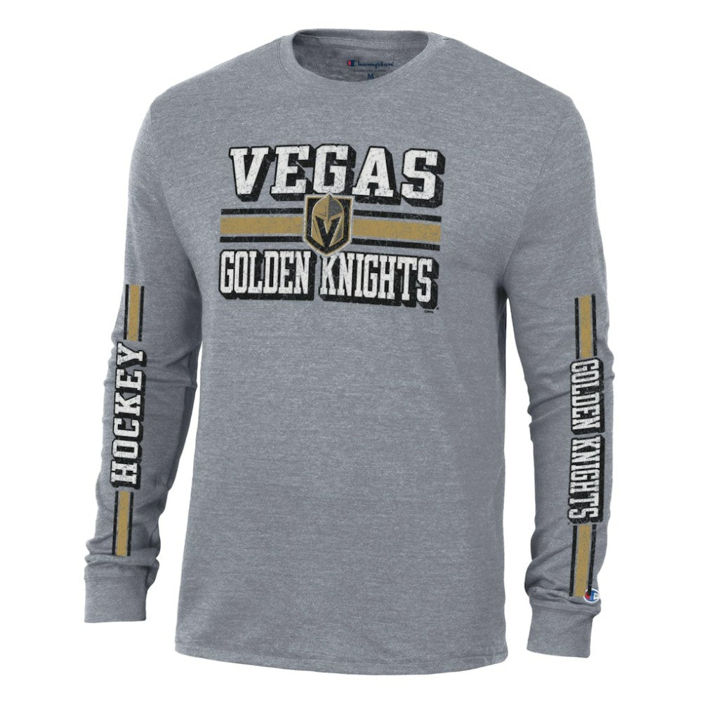 Vegas Golden Knights Champion Tri-Blend Dual-Stripe Long Sleeve T-Shirt - Heather Gray - NHL