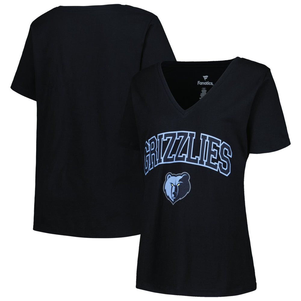 Memphis Grizzlies Profile Women's Plus Size Arch Over Logo V-Neck T-Shirt Black - NBA