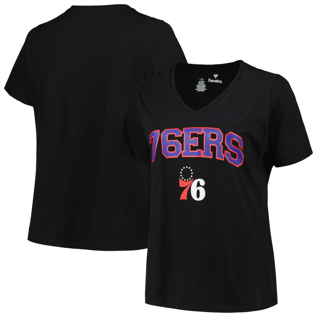 Philadelphia 76ers Profile Women's Plus Size Arch Over Logo V-Neck T-Shirt Black - NBA