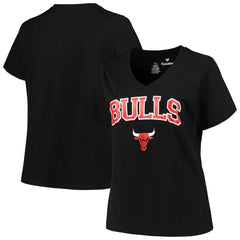 Chicago Bulls Profile Women's Plus Size Arch Over Logo V-Neck T-Shirt Black - NBA