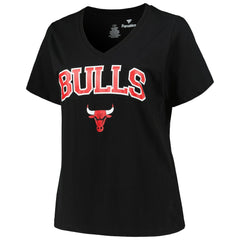 Chicago Bulls Profile Women's Plus Size Arch Over Logo V-Neck T-Shirt Black - NBA
