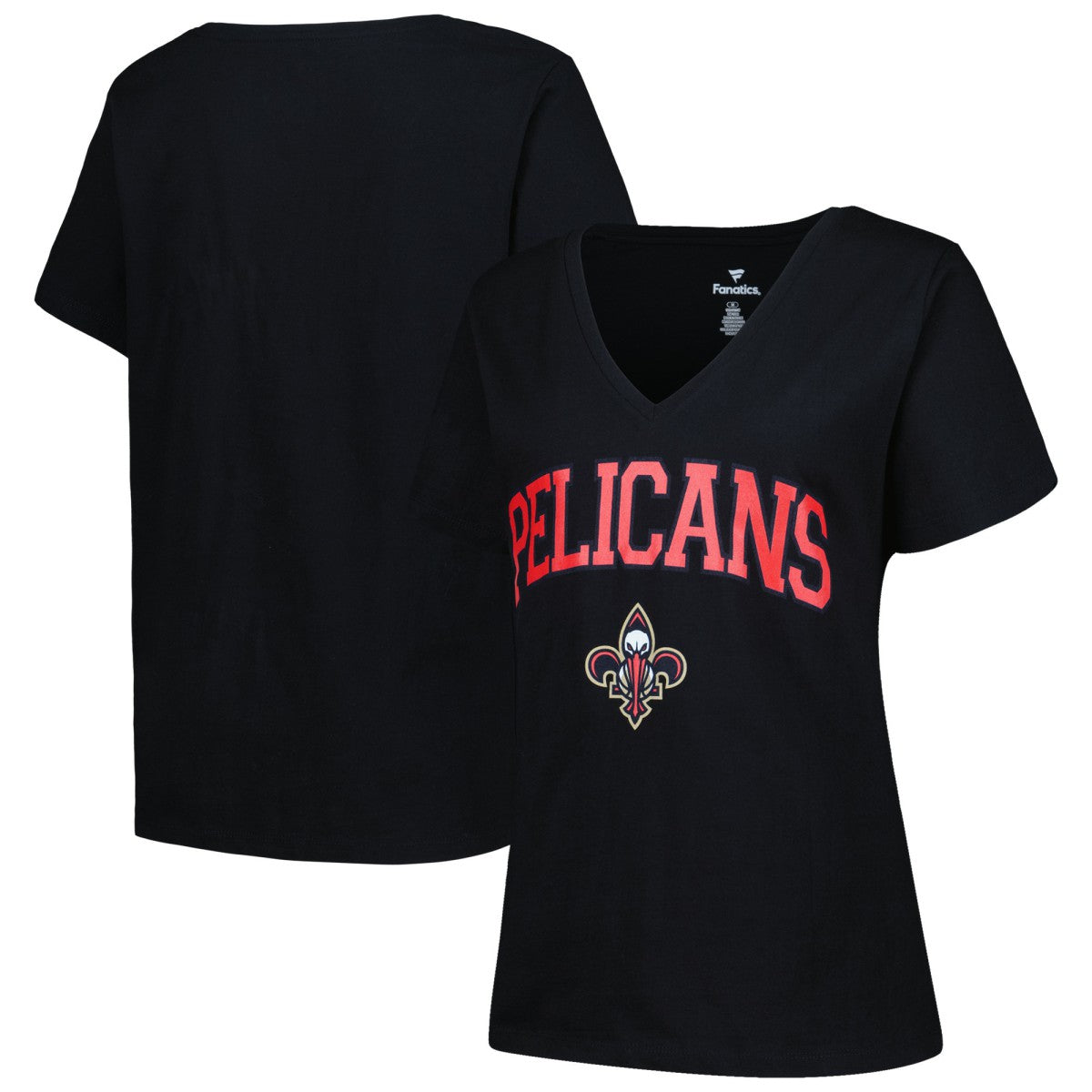 New Orleans Pelicans Profile Women's Plus Size Arch Over Logo V-Neck T-Shirt Black - NBA