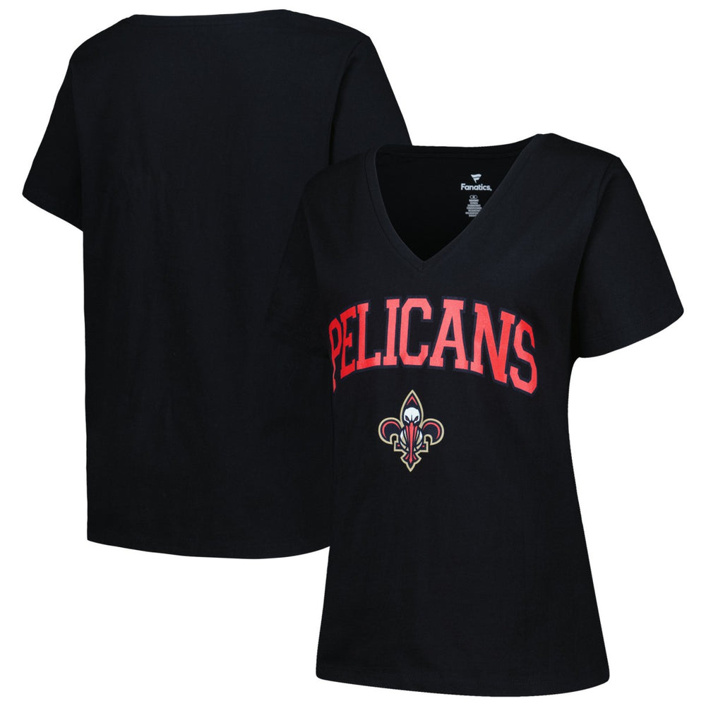 New Orleans Pelicans Profile Women's Plus Size Arch Over Logo V-Neck T-Shirt Black - NBA