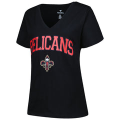 New Orleans Pelicans Profile Women's Plus Size Arch Over Logo V-Neck T-Shirt Black - NBA
