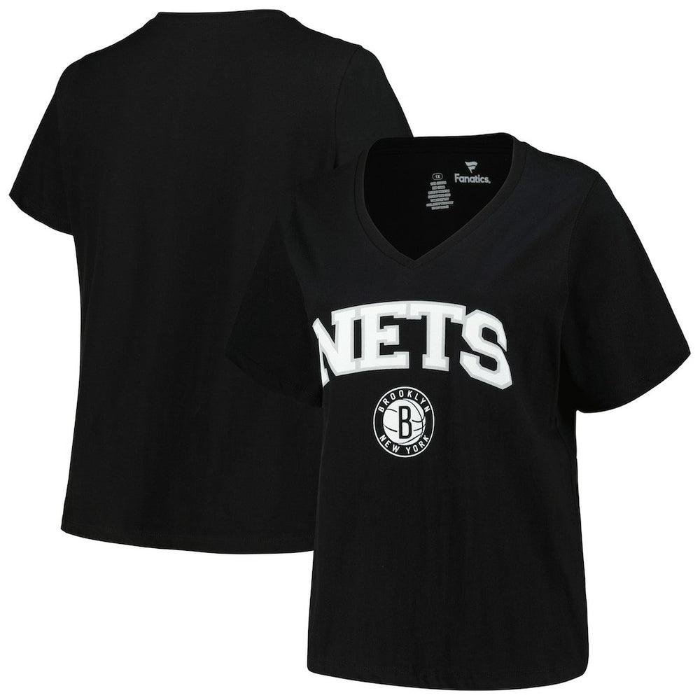 Brooklyn Nets Profile Women's Plus Size Arch Over Logo V-Neck T-Shirt Black - NBA