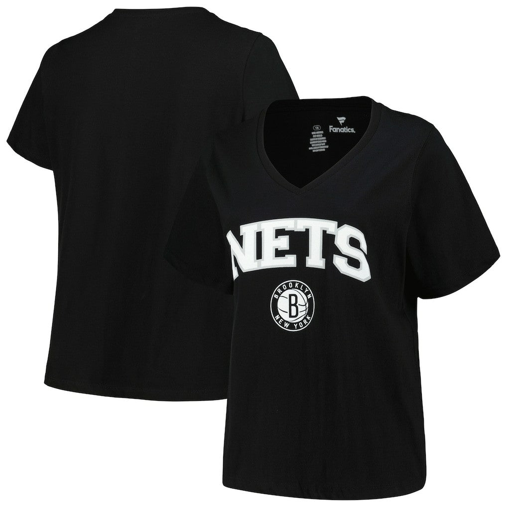 Brooklyn Nets Profile Women's Plus Size Arch Over Logo V-Neck T-Shirt Black - NBA