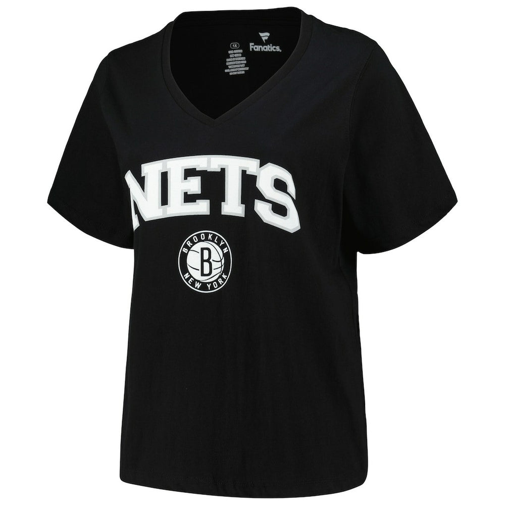 Brooklyn Nets Profile Women's Plus Size Arch Over Logo V-Neck T-Shirt Black - NBA