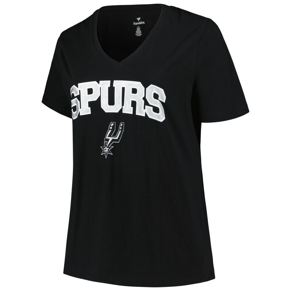 San Antonio Spurs Profile Women's Plus Size Arch Over Logo V-Neck T-Shirt Black - NBA