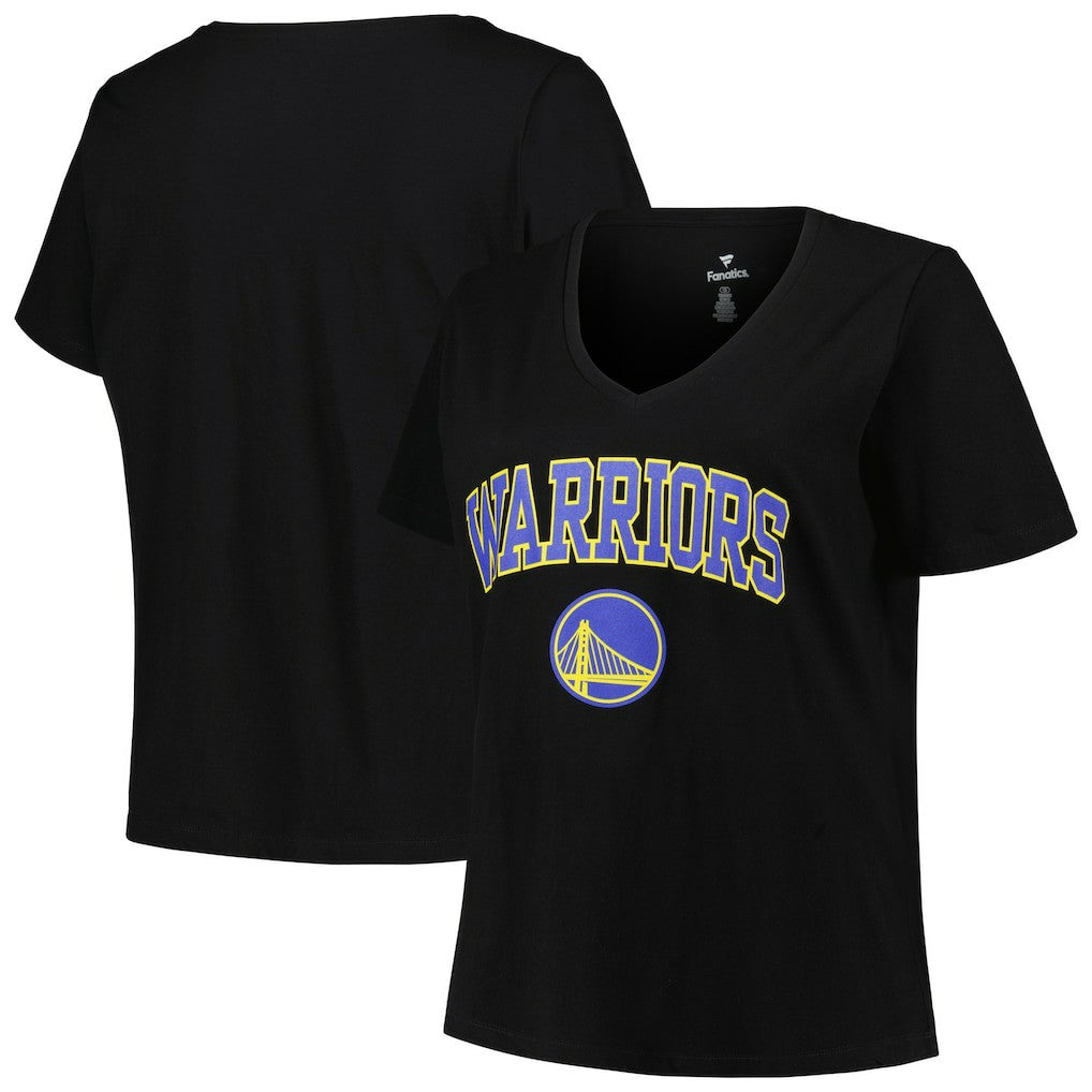Golden State Warriors Profile Women's Plus Size Arch Over Logo V-Neck T-Shirt Black - NBA