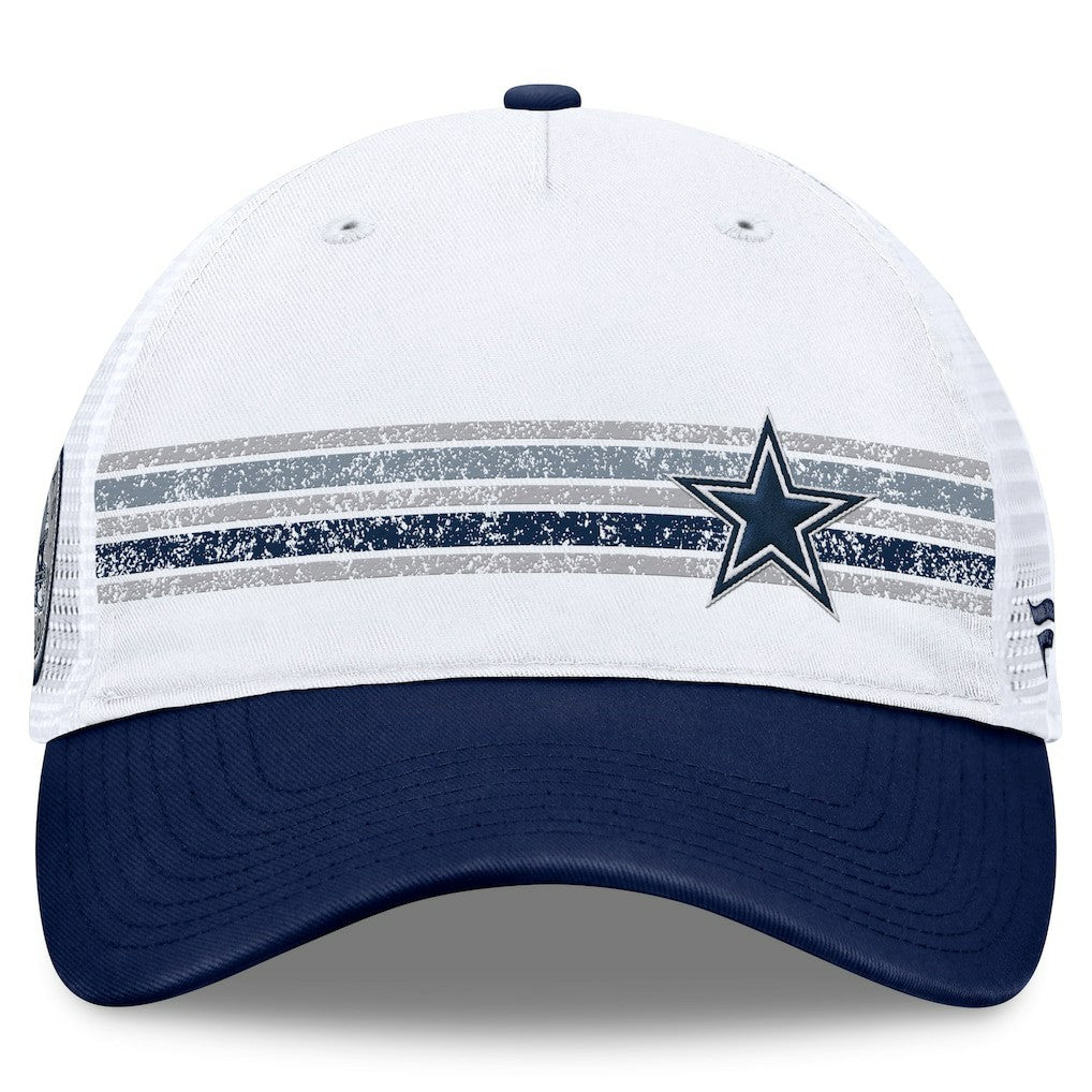 Dallas Cowboys Fundamentals Flawless Stripe Trucker Adjustable Hat White/Navy | Fanatics