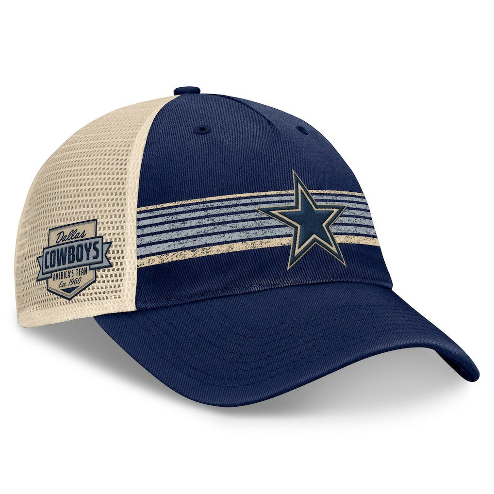 Dallas Cowboys Fundamentals Stripes Trucker Adjustable Hat Navy/Natural | Fanatics