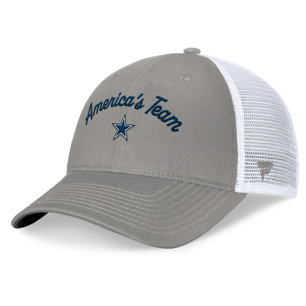 Dallas Cowboys Women's Fundamentals Slogan Trucker Adjustable Hat Gray/White | Fanatics