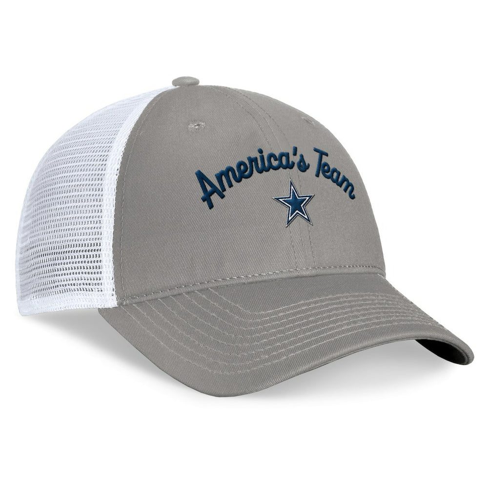 Dallas Cowboys Women's Fundamentals Slogan Trucker Adjustable Hat Gray/White | Fanatics