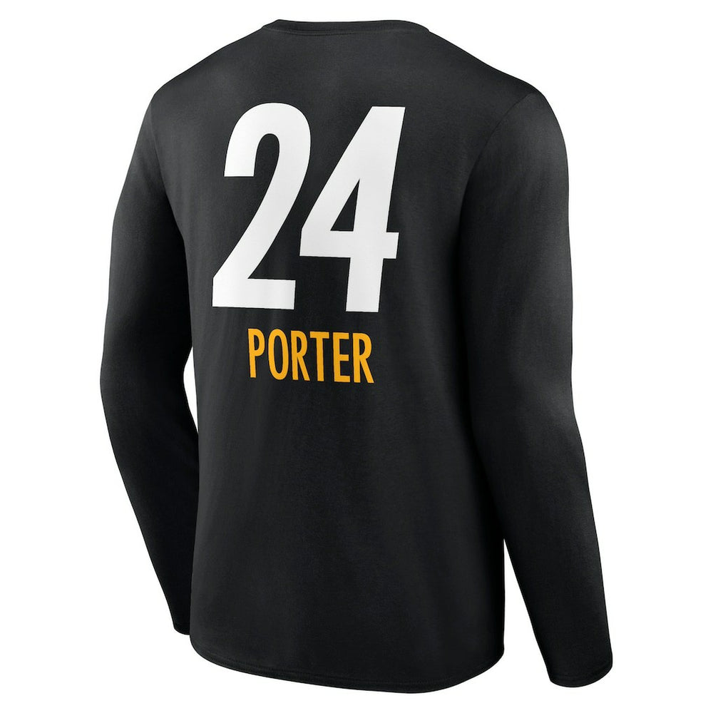 Joey Porter Jr. Pittsburgh Steelers Team Wordmark Player Name & Number Long Sleeve T-Shirt Black | NFL