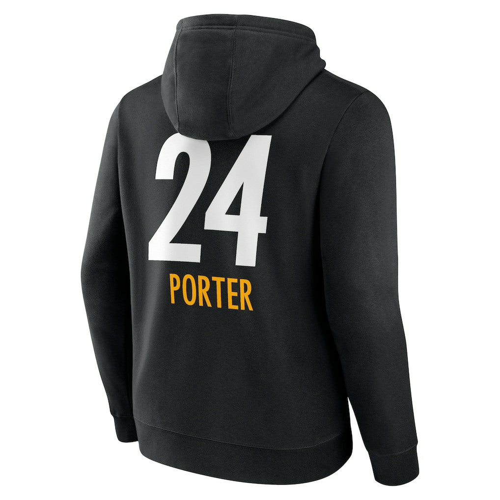 Joey Porter Jr. Pittsburgh Steelers Team Wordmark Player Name & Number Pullover Hoodie Black | NFL