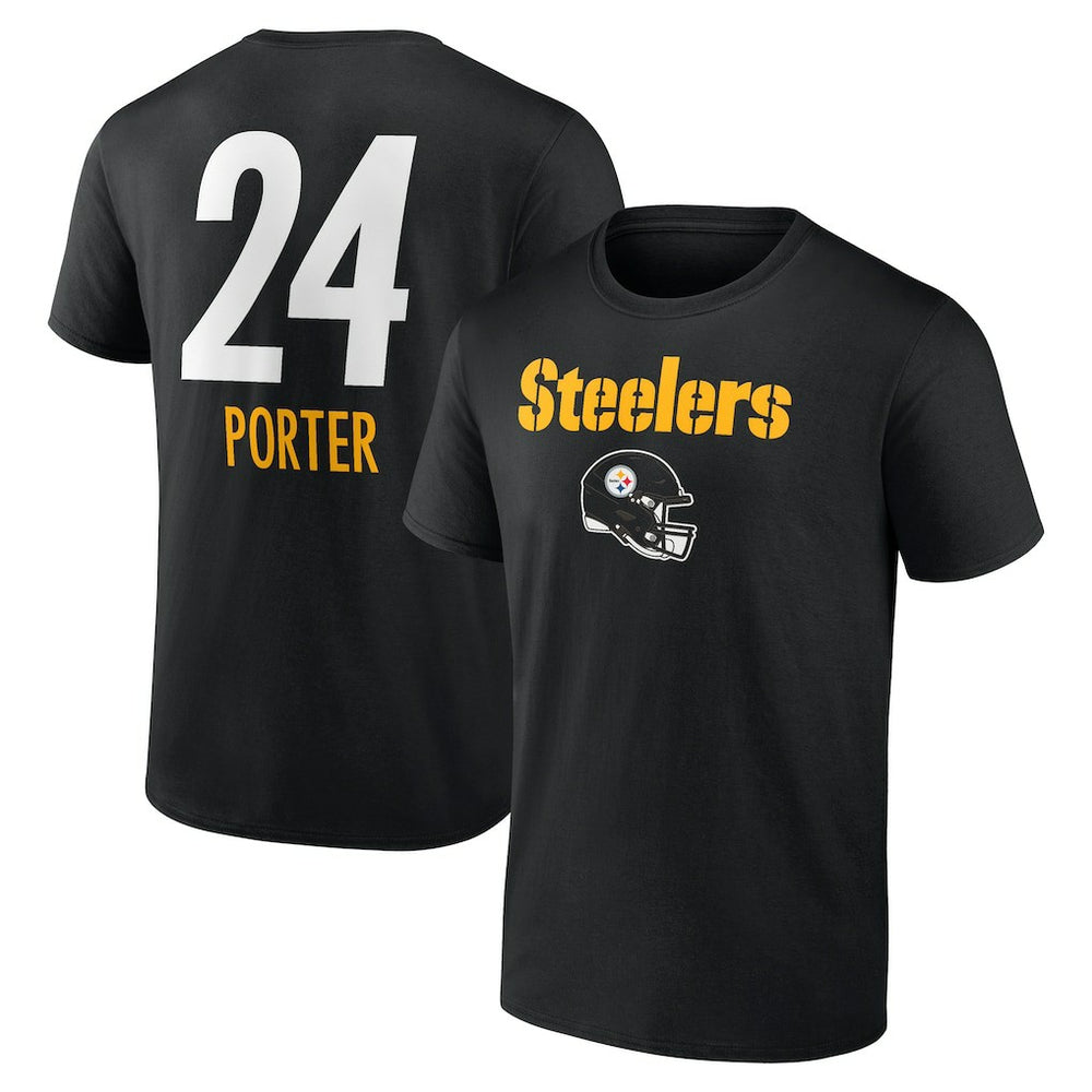 Joey Porter Jr. Pittsburgh Steelers Team Wordmark Player Name & Number T-Shirt Black | NFL