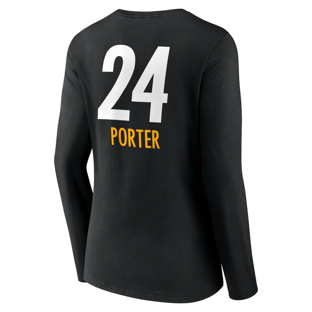 Joey Porter Jr. Pittsburgh Steelers Women's Team Wordmark Player Name & Number Long Sleeve V-Neck T-Shirt Black | NFL