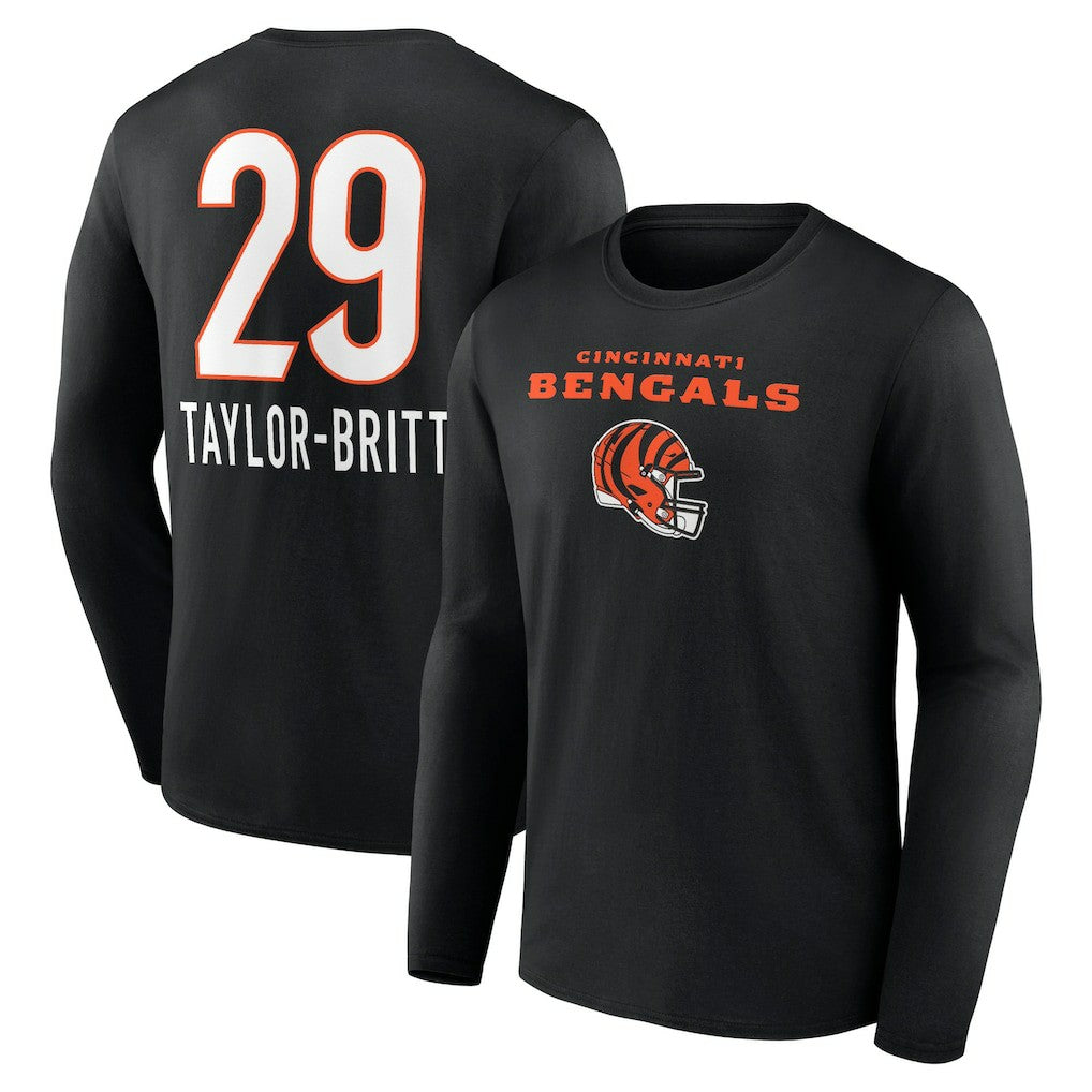 Cam Taylor-Britt Cincinnati Bengals Team Wordmark Player Name & Number Long Sleeve T-Shirt Black | NFL