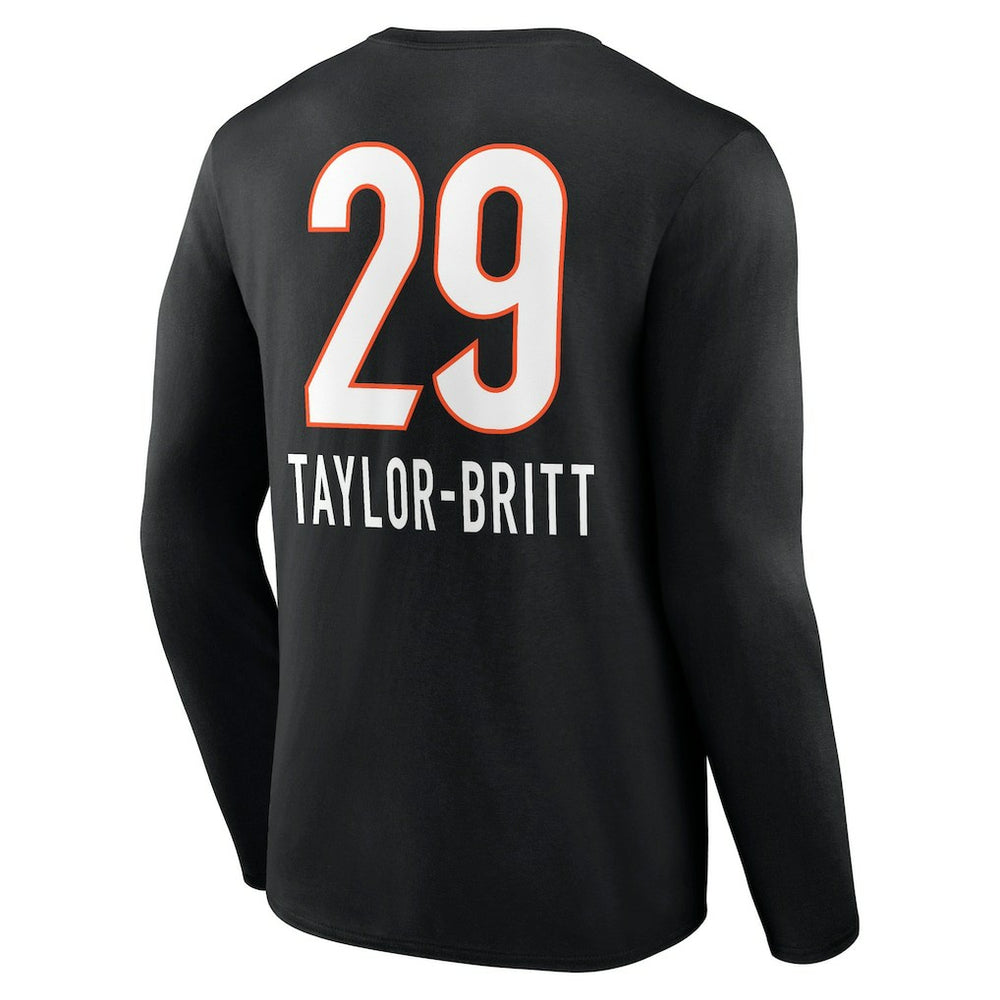Cam Taylor-Britt Cincinnati Bengals Team Wordmark Player Name & Number Long Sleeve T-Shirt Black | NFL