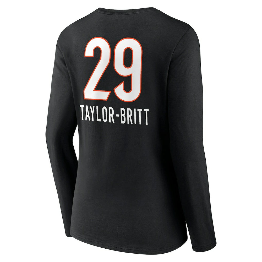 Cam Taylor-Britt Cincinnati Bengals Women's Team Wordmark Player Name & Number Long Sleeve V-Neck T-Shirt Black | NFL