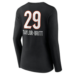 Cam Taylor-Britt Cincinnati Bengals Women's Team Wordmark Player Name & Number Long Sleeve V-Neck T-Shirt Black | NFL