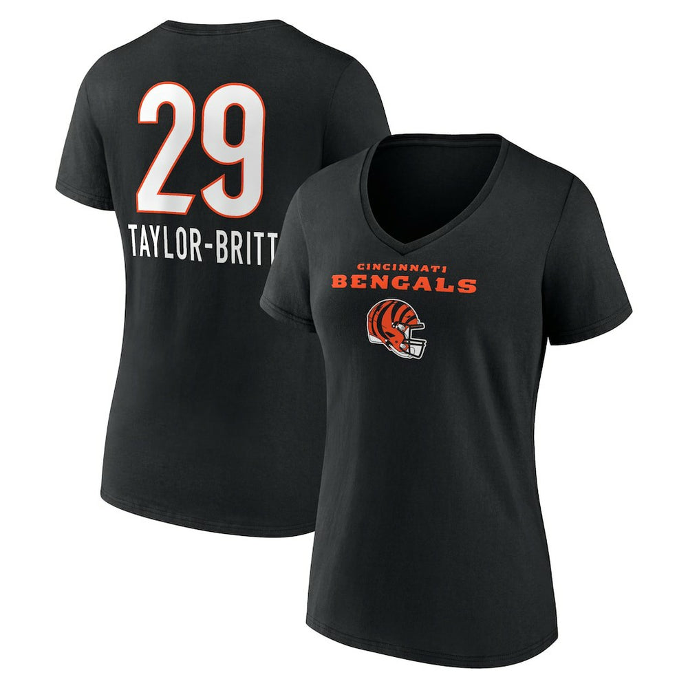 Cam Taylor-Britt Cincinnati Bengals Women's Team Wordmark Player Name & Number V-Neck T-Shirt Black | NFL