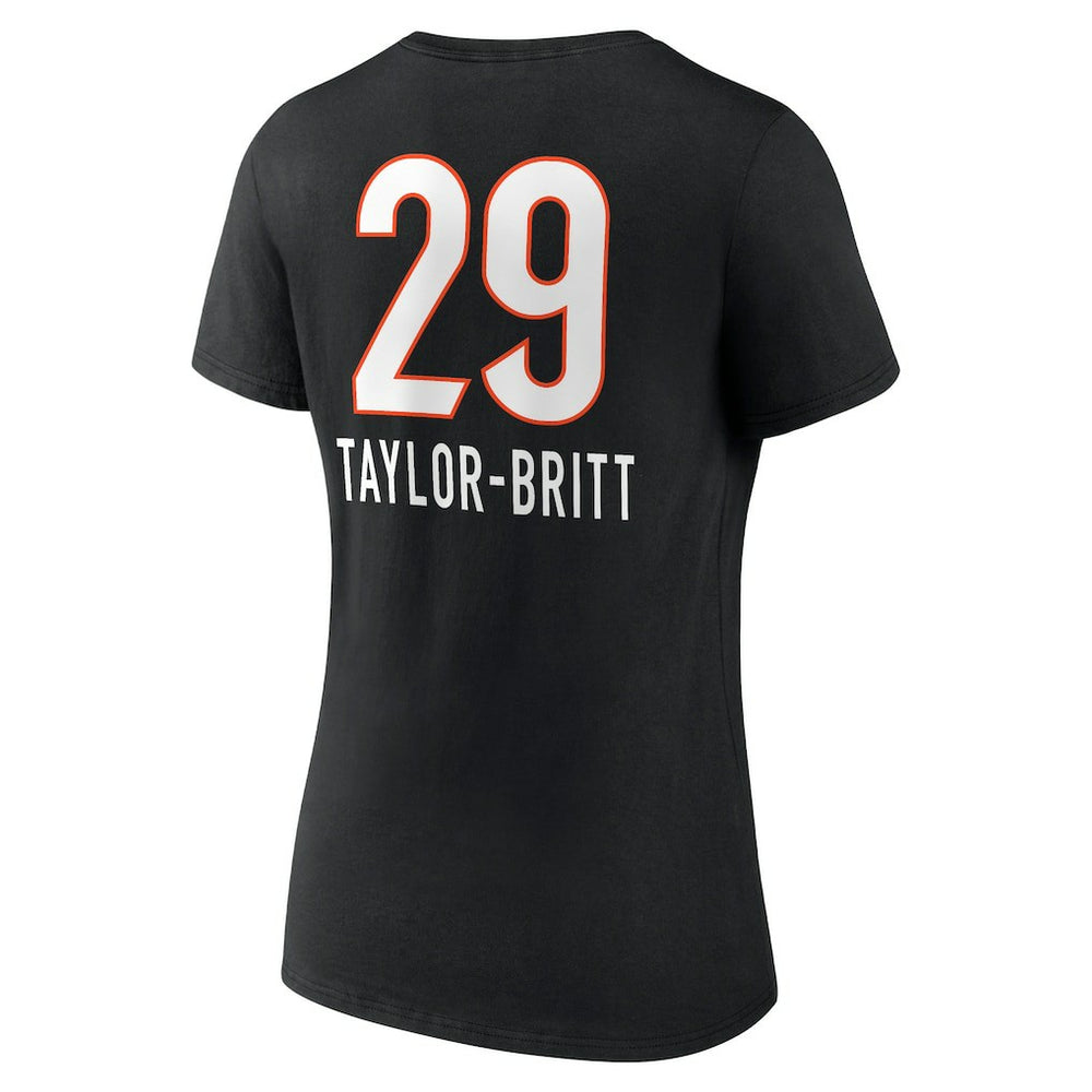 Cam Taylor-Britt Cincinnati Bengals Women's Team Wordmark Player Name & Number V-Neck T-Shirt Black | NFL