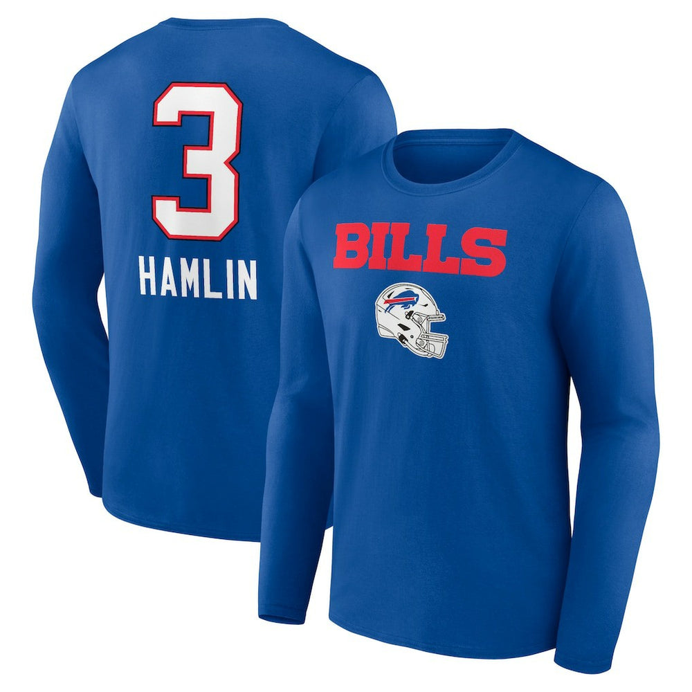 Damar Hamlin Buffalo Bills Team Wordmark Player Name & Number Long Sleeve T-Shirt Royal | NFL