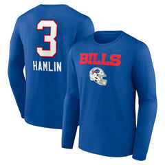 Damar Hamlin Buffalo Bills Team Wordmark Player Name & Number Long Sleeve T-Shirt Royal | NFL