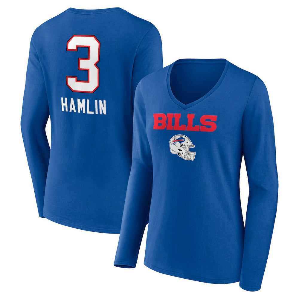 Damar Hamlin Buffalo Bills Women's Team Wordmark Player Name & Number Long Sleeve V-Neck T-Shirt Royal | NFL