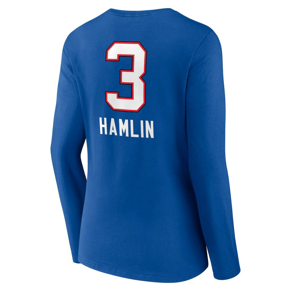 Damar Hamlin Buffalo Bills Women's Team Wordmark Player Name & Number Long Sleeve V-Neck T-Shirt Royal | NFL