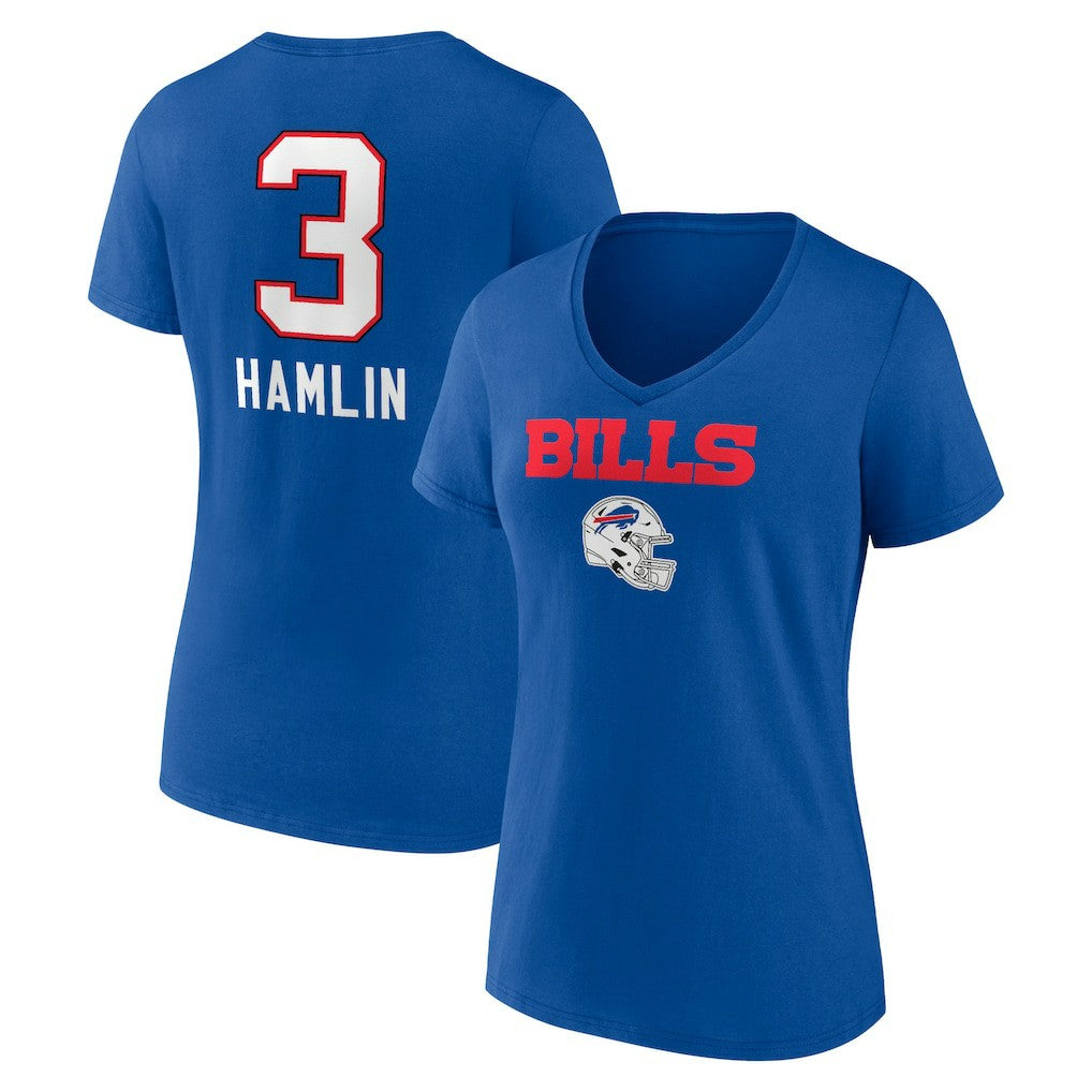 Damar Hamlin Buffalo Bills Women's Team Wordmark Player Name & Number V-Neck T-Shirt Royal | NFL