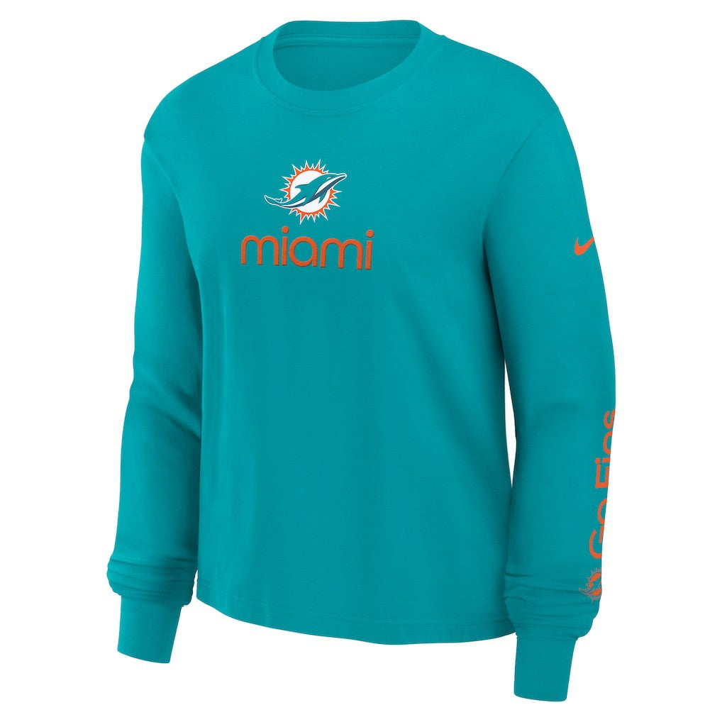 Miami Dolphins Women's Boxy Long Sleeve T-Shirt Aqua | Nike for Sale