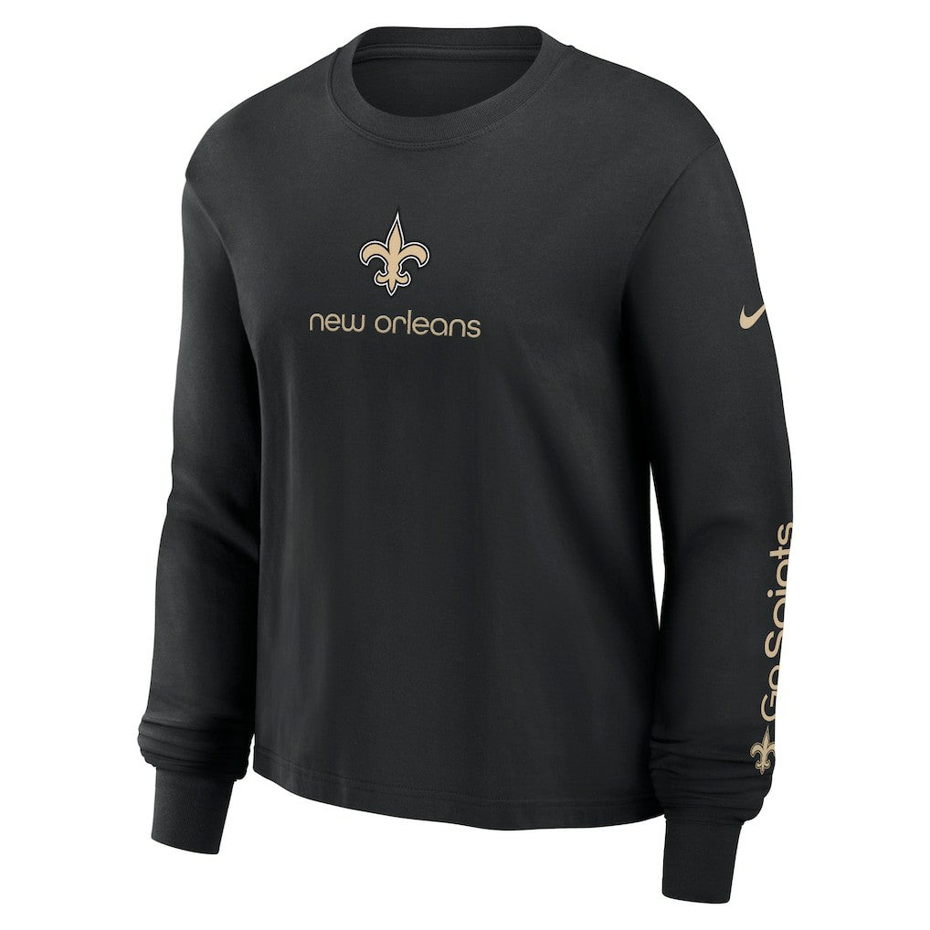 New Orleans Saints Women's Boxy Long Sleeve T-Shirt Black | Nike for Sale
