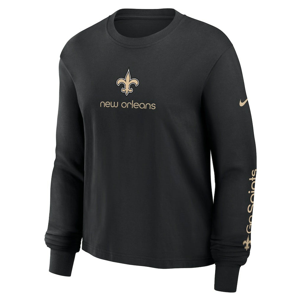 New Orleans Saints Women's Boxy Long Sleeve T-Shirt Black | Nike for Sale