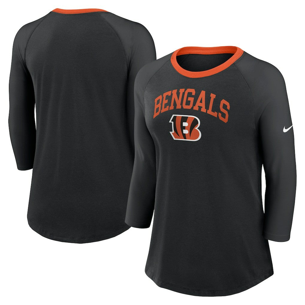 Cincinnati Bengals Women's 3/4 Sleeve Raglan Fashion Top Black | Nike for Sale