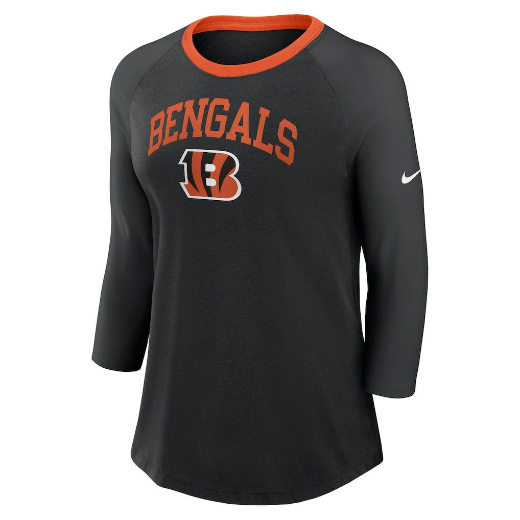 Cincinnati Bengals Women's 3/4 Sleeve Raglan Fashion Top Black | Nike for Sale