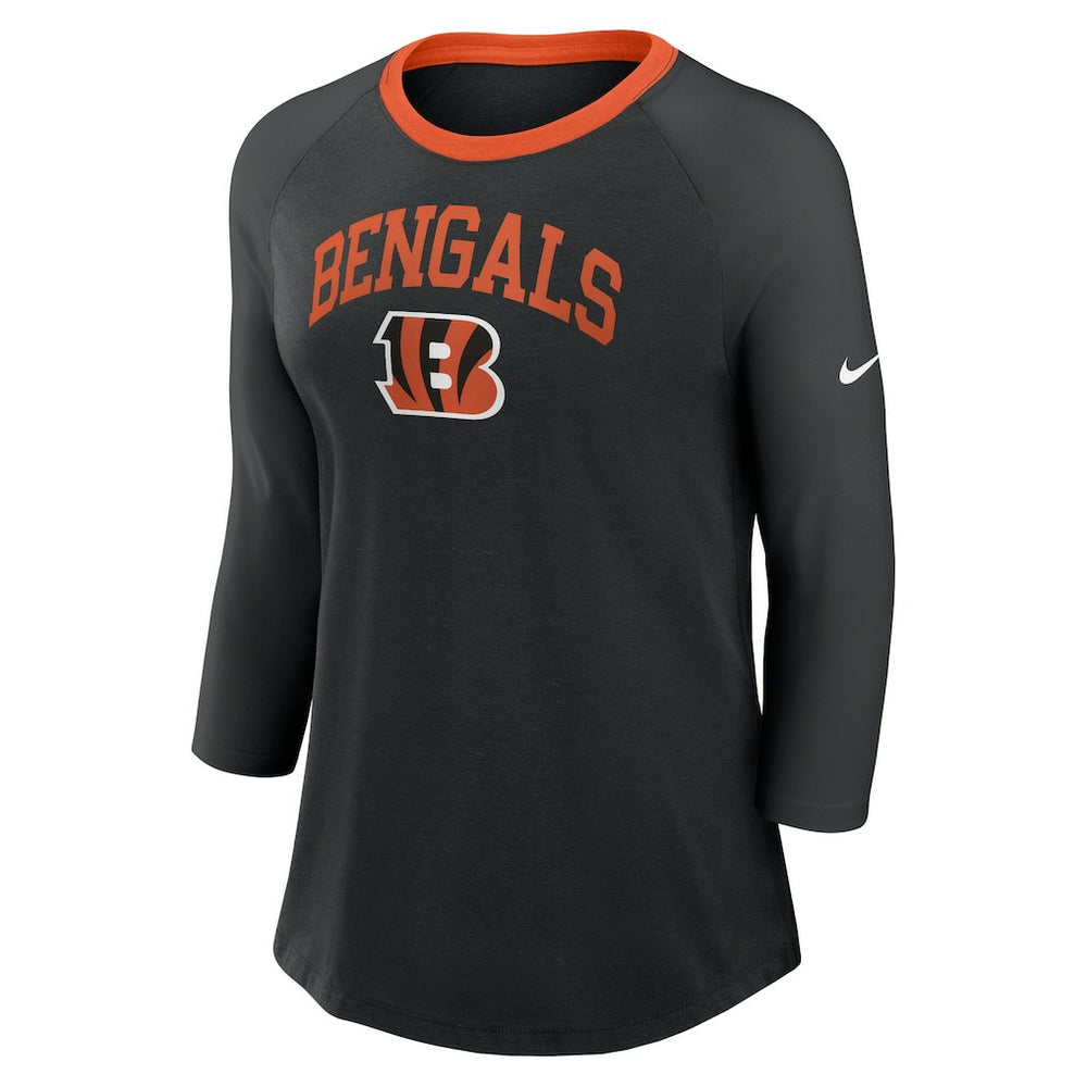Cincinnati Bengals Women's 3/4 Sleeve Raglan Fashion Top Black | Nike for Sale