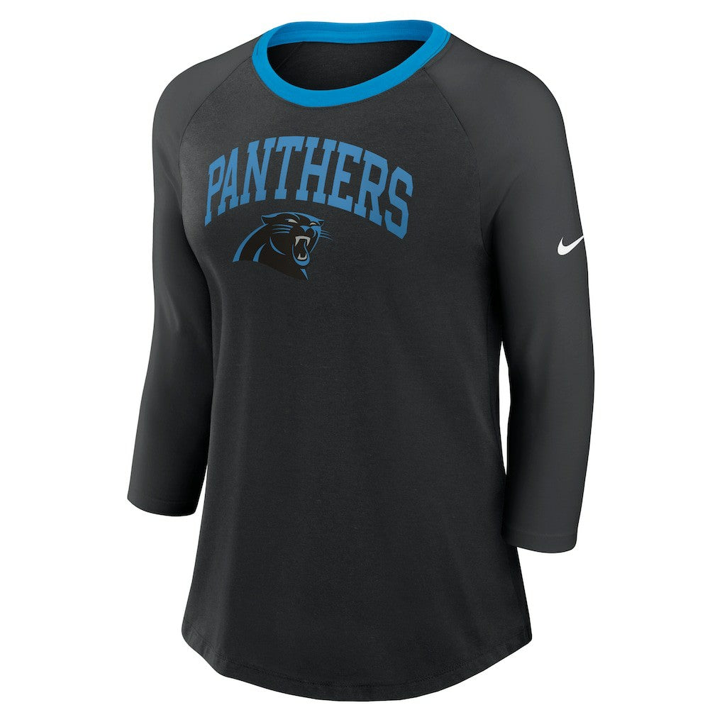 Carolina Panthers Women's 3/4 Sleeve Raglan Fashion Top Black | Nike for Sale